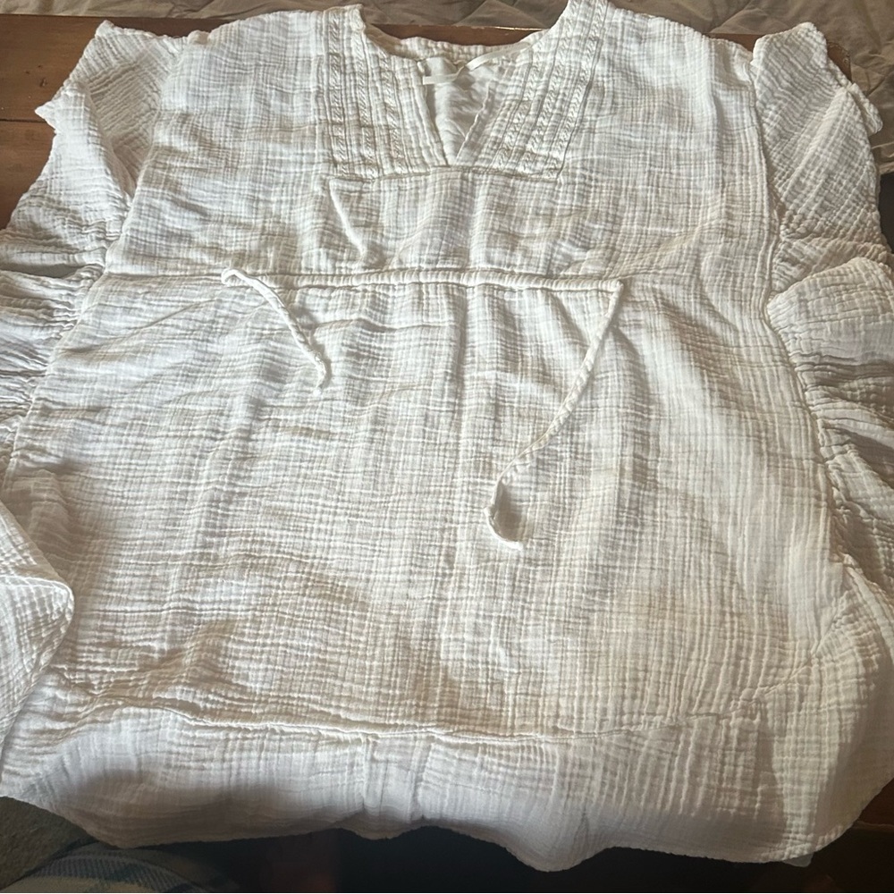 Anthropologie White Swim Coverup, S/M, ruffled sides